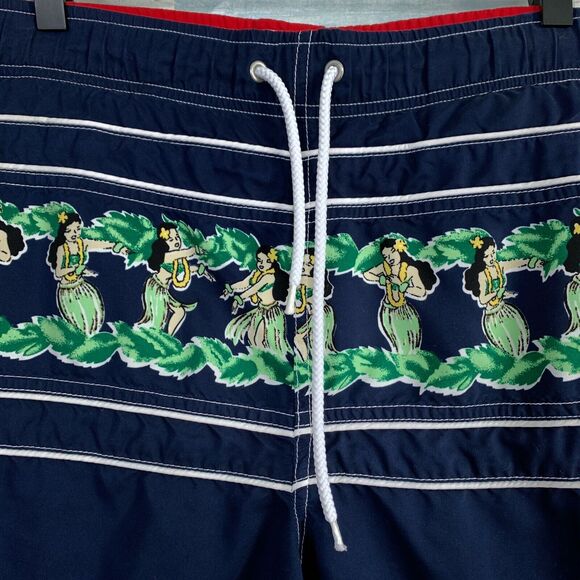 Tommy Hilfiger Hula Dancer Girls Swim Trunks Shorts Blue Hawaii Mens Small - Picture 2 of 7